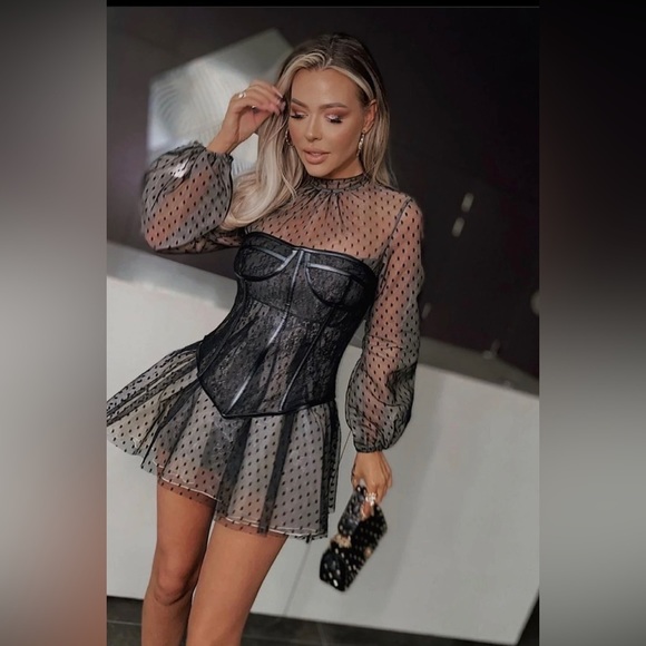 Lace mini dress with corset in Black Size L - Picture 1 of 7